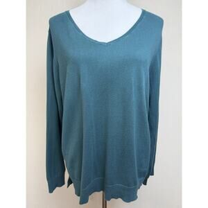Loft Outlet Green Lightweight Knit Sweater Women's Size XL Long Sleeve V-neck